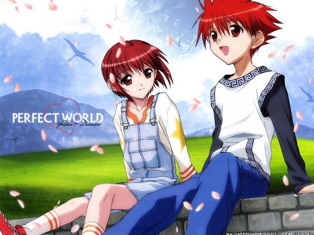 Anime characters wall sky field free wallpaper for desktop - medium preview image
