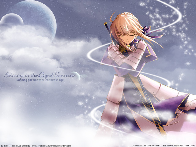 Girl clouds moon sword armor free wallpaper for desktop - medium preview image