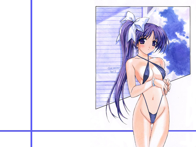 Girl bikini window blue ribbon free wallpaper for desktop - medium preview image
