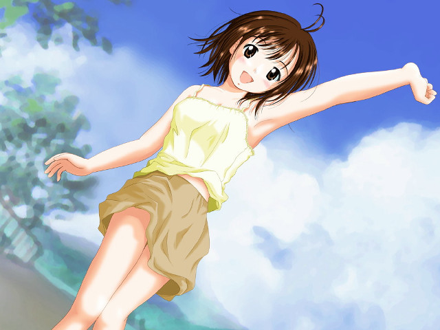 Girl yellow shirt flying arms free wallpaper for desktop - medium preview image