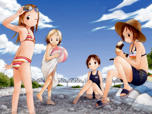 Beach girls sky bridge rayonism free wallpaper for desktop - medium preview image