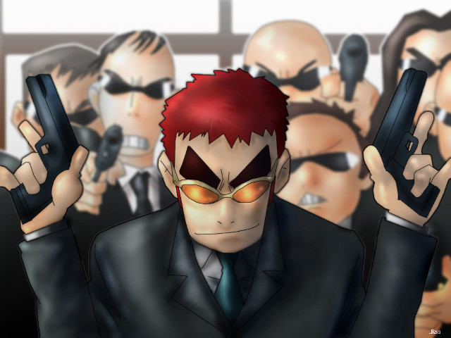 Man suit gun phone blurry free wallpaper for desktop - medium preview image