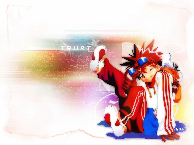 Red haired anime sitting gloves free wallpaper for desktop - medium preview image