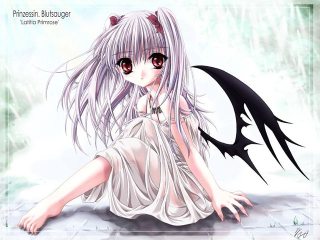 Long haired girl demon wings free wallpaper for desktop - medium preview image