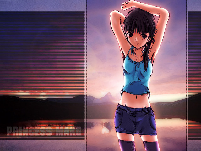 Girl blue top shorts sunset free wallpaper for desktop - medium preview image