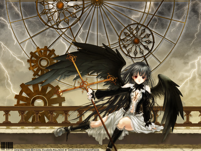 Gothic anime woman umbrella bird free wallpaper for desktop - medium preview image