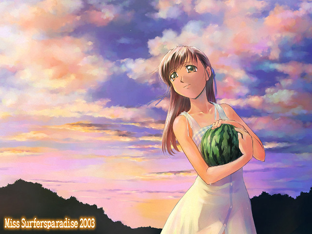 Girl watermelon sunset beach anime free wallpaper for desktop - medium preview image