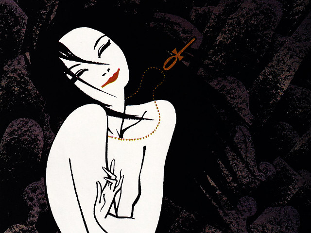 Woman necklace scissors blackwhite background free wallpaper for desktop - medium preview image