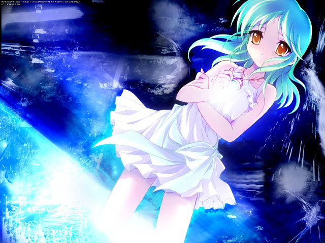 Girl white dress blue light free wallpaper for desktop - medium preview image