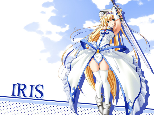 Anime swordgirl blue ribbon clouds free wallpaper for desktop - medium preview image