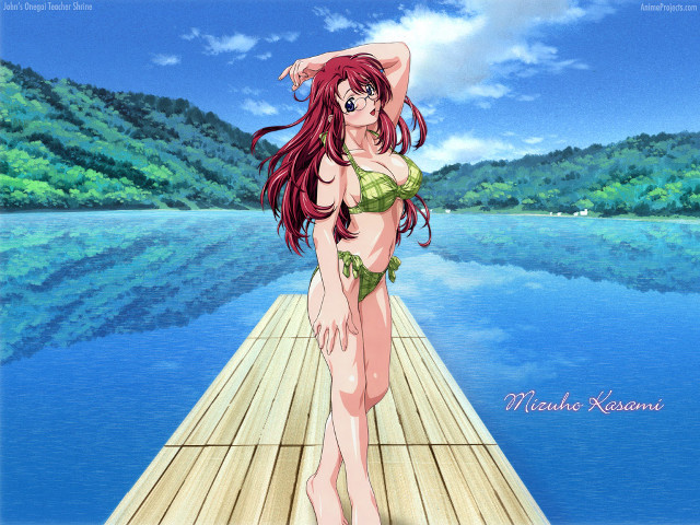 Woman bikini dock water mountain free wallpaper for desktop - medium preview image