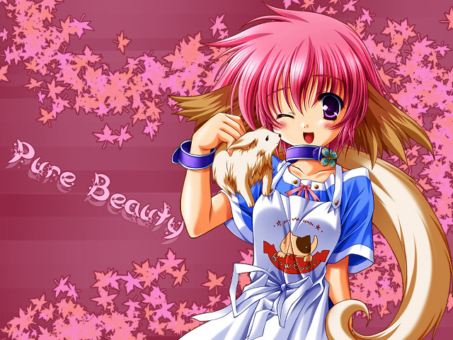 Pink hair girl cat autumn free wallpaper for desktop - medium preview image