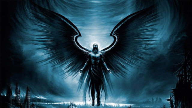 Man large wings dark forest free wallpaper for desktop - medium preview image