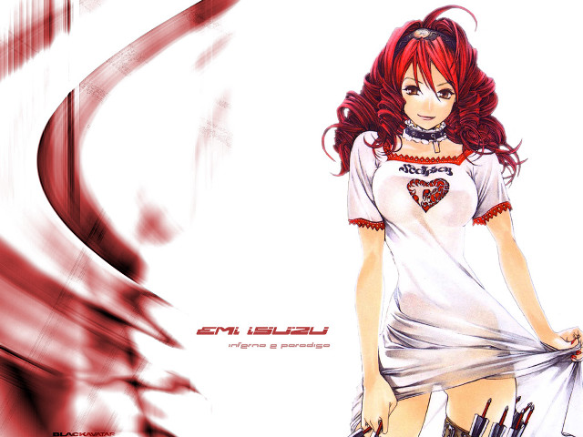 Redhair girl white shirt redbackground free wallpaper for desktop - medium preview image