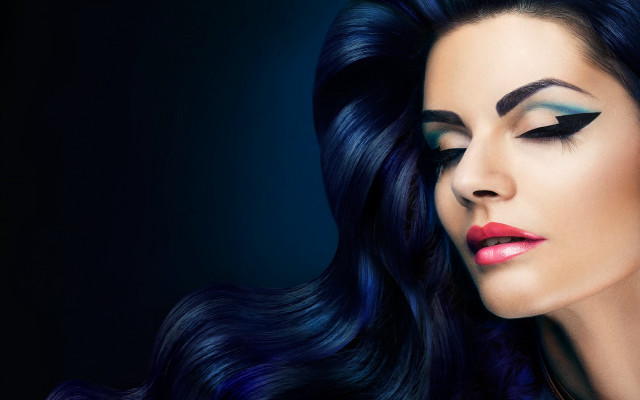 Woman longhair blue eyeshadow black free wallpaper for desktop - medium preview image
