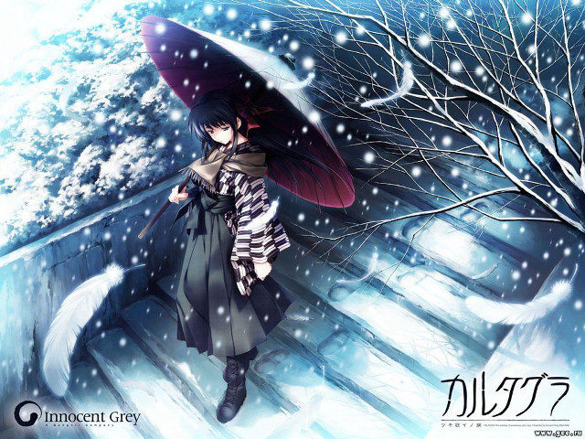 Snowy street gothic umbrella kimono free wallpaper for desktop - medium preview image