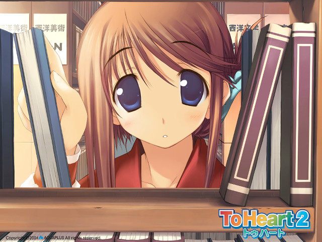 Girl peeking bookshelf blue eyes free wallpaper for desktop - medium preview image