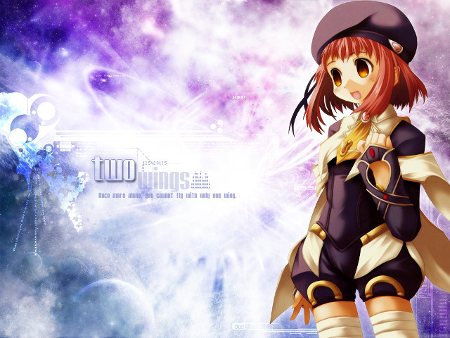 Anime girl purple background wings free wallpaper for desktop - medium preview image