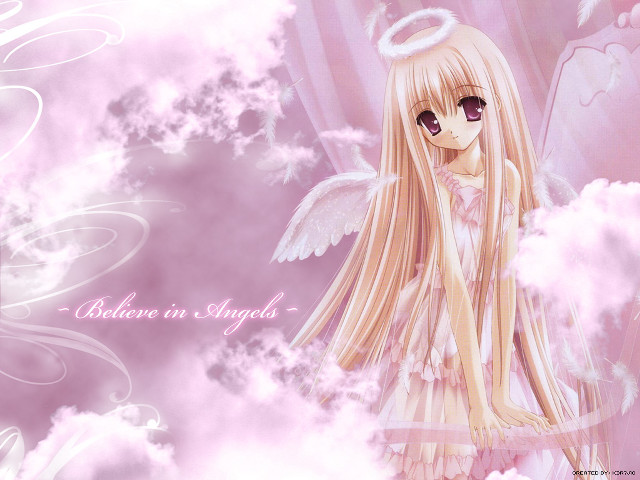 Angel girl pink clouds blonde free wallpaper for desktop - medium preview image