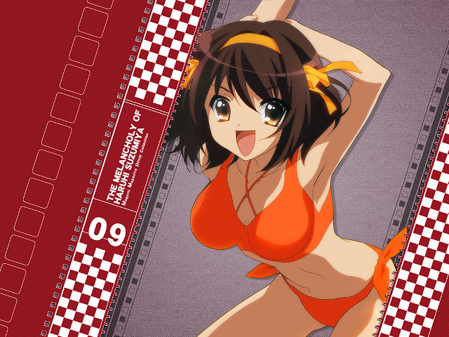 Ayako bikini red checkered suzumiya free wallpaper for desktop - medium preview image