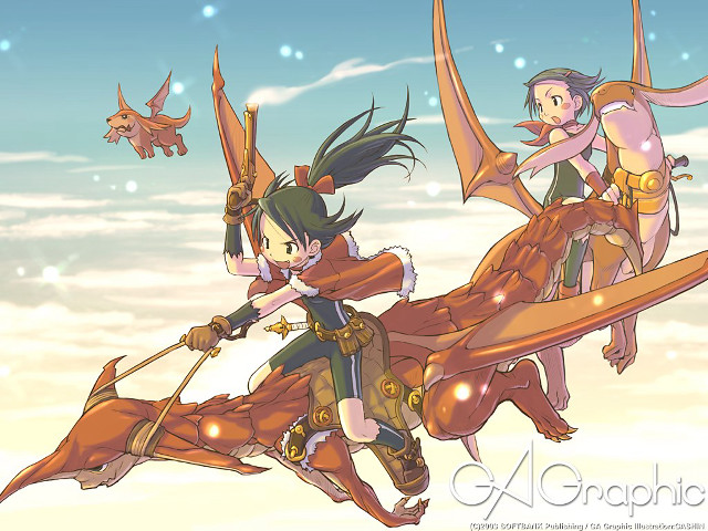 Dragon ride sky girls birds free wallpaper for desktop - medium preview image