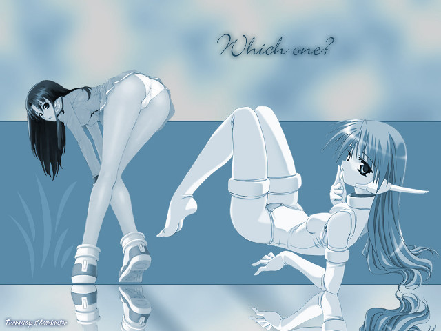 Anime 2girls highheels suit kneeling free wallpaper for desktop - medium preview image