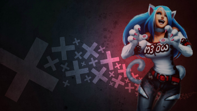 Cat girl blue hair red free wallpaper for desktop - medium preview image
