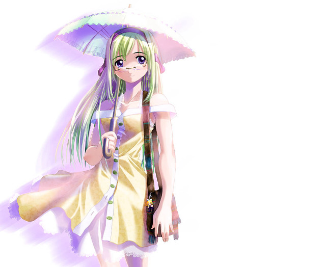 Girl umbrella dress green hair free wallpaper for desktop - medium preview image
