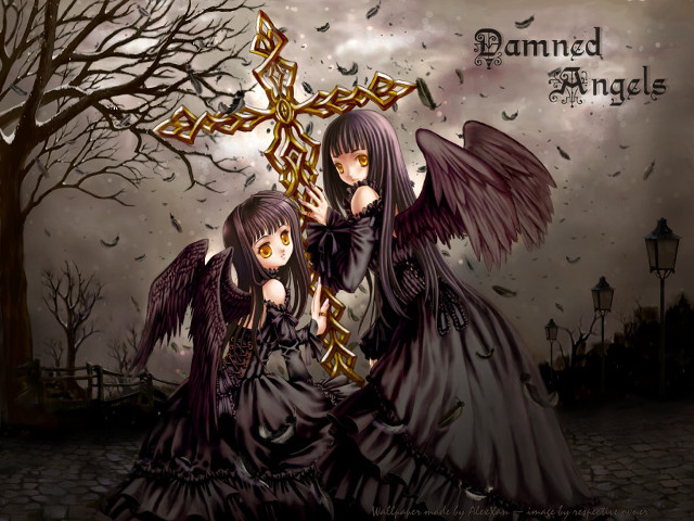 Gothic girls wings cross cemetery free wallpaper for desktop - medium preview image