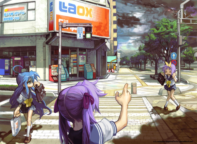 City crosswalk blue hair school free wallpaper for desktop - medium preview image