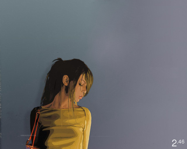 Woman yellow shirt red purse free wallpaper for desktop - medium preview image