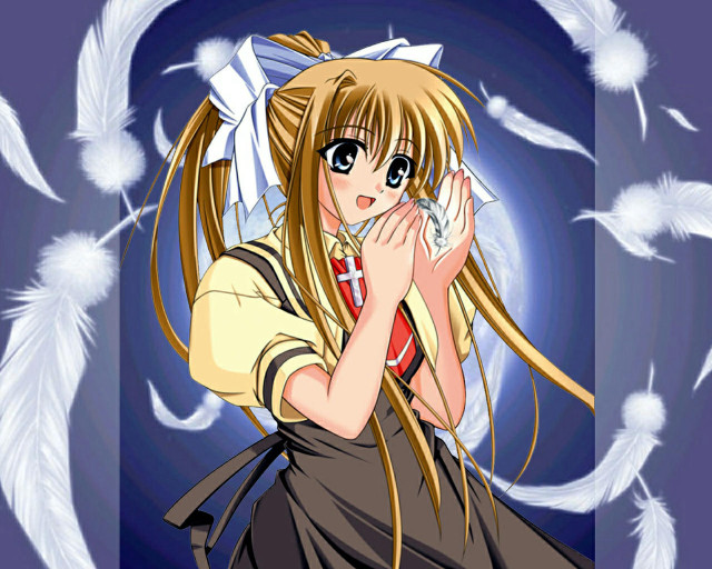 Anime girl white feathers wings free wallpaper for desktop - medium preview image