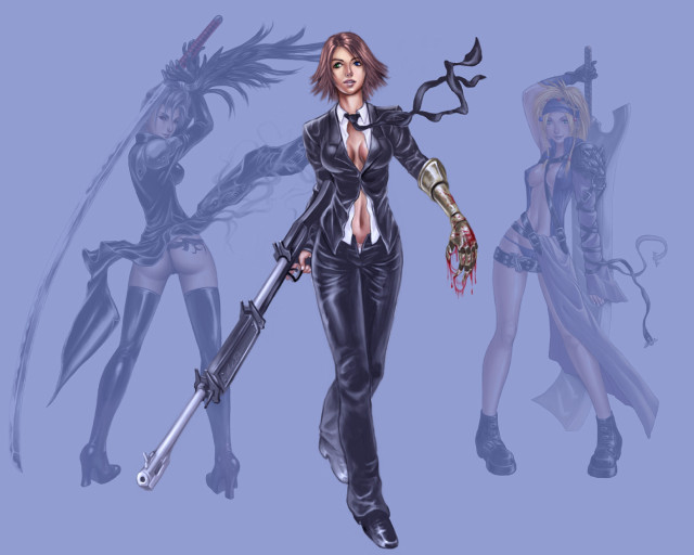 Woman suit knife sword two free wallpaper for desktop - medium preview image