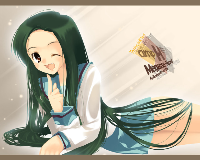 Green haired girl smiling school free wallpaper for desktop - medium preview image