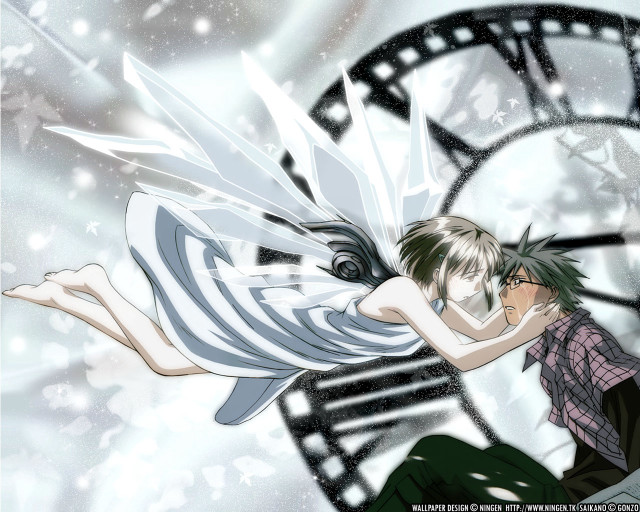 Anime couple hug clock snow free wallpaper for desktop - medium preview image