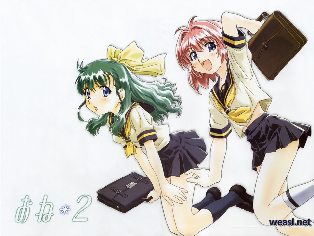 Green haired girls school uniforms free wallpaper for desktop - medium preview image