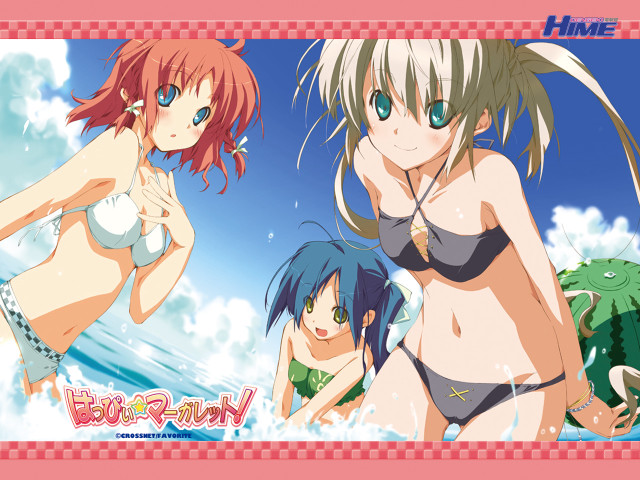 Three anime girls water bikinis free wallpaper for desktop - medium preview image