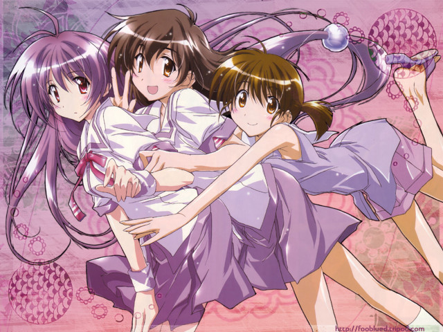 Three girls purple dresses hug #2 free wallpaper for desktop - medium preview image