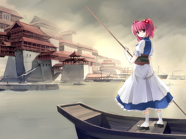 Girl boat fishing magical realism free wallpaper for desktop - medium preview image