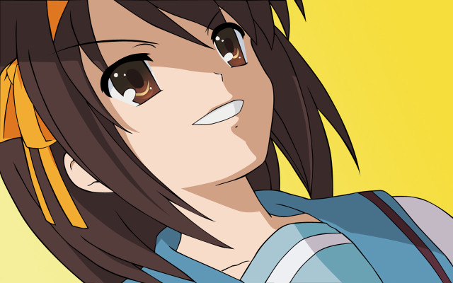 Woman blue shirt yellow background free wallpaper for desktop - medium preview image