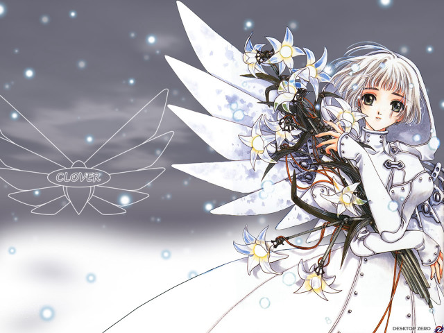 Anime girl wings flower snow free wallpaper for desktop - medium preview image