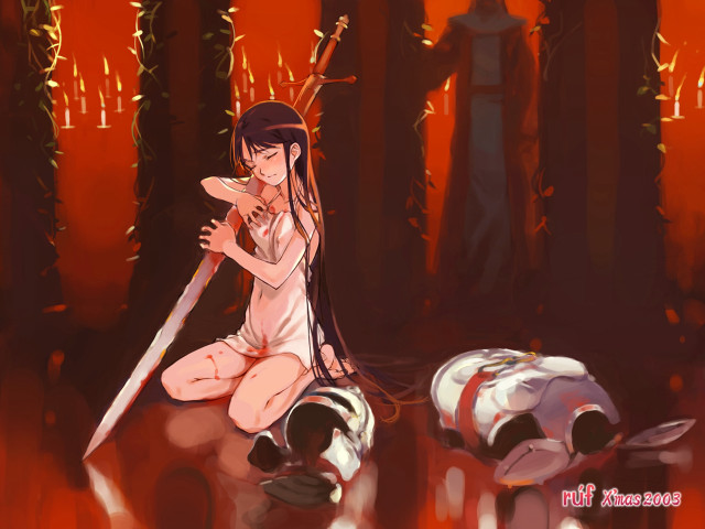 Woman sword demon blood fire free wallpaper for desktop - medium preview image