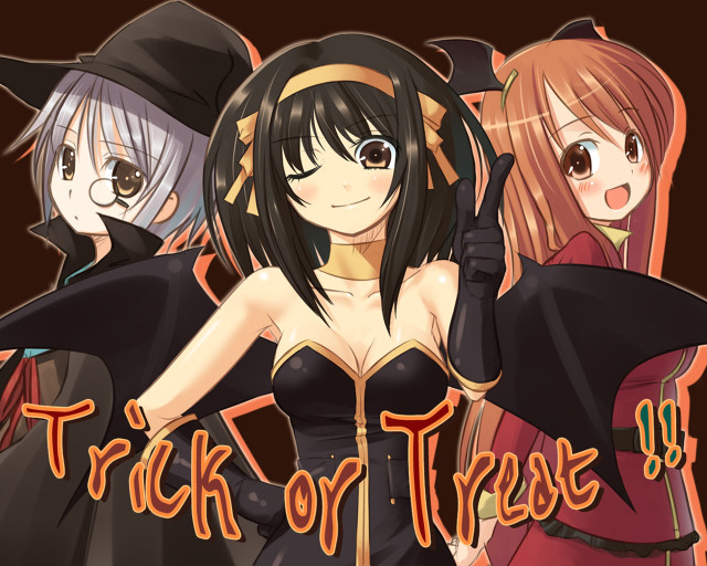 Anime girls halloween witch hats free wallpaper for desktop - medium preview image