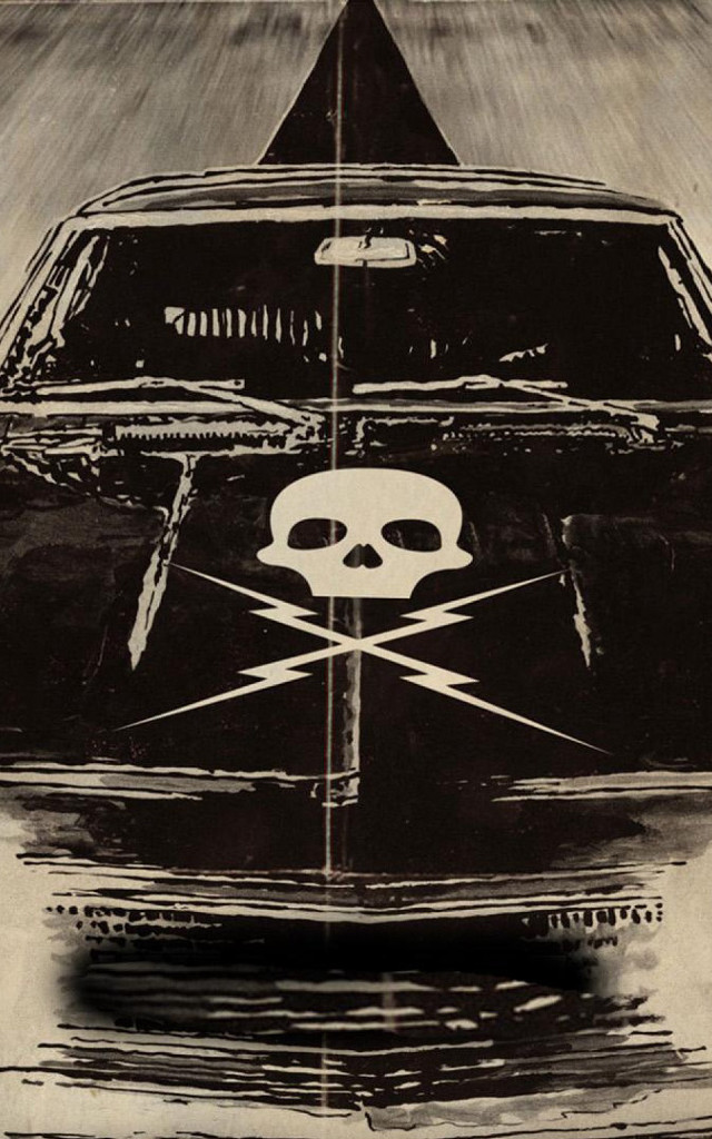 Black white car skull crossbones free wallpaper for mobile - medium preview image