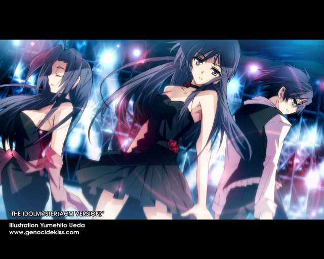 Anime girls blue background lights free wallpaper for desktop - medium preview image