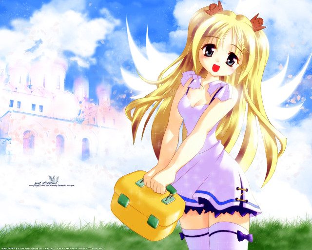 Blonde girl yellow suitcase pink free wallpaper for desktop - medium preview image