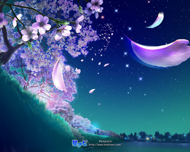 Tree purple flowers crescent moon free wallpaper for desktop - medium preview image