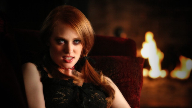 Woman red hair blue eyes free wallpaper for desktop - medium preview image