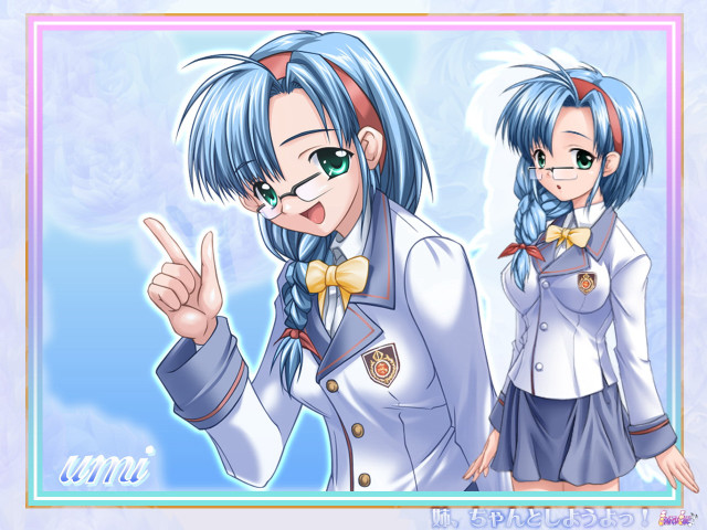 Girl peace sign uniform bluehair free wallpaper for desktop - medium preview image