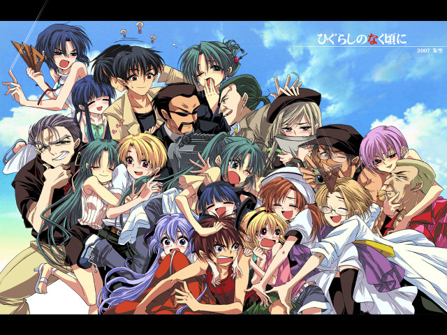 Anime group posing blue sky free wallpaper for desktop - medium preview image